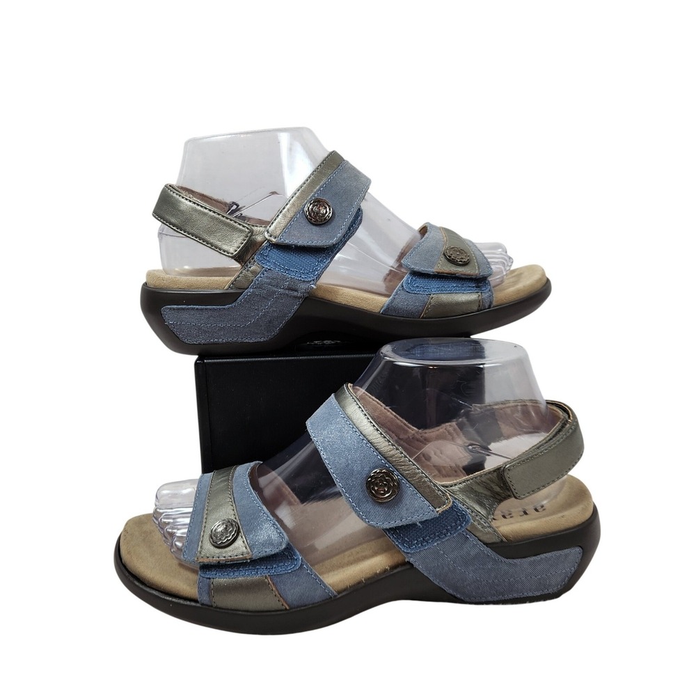 Aravon Katherine New Balance Women 7B Blue Metallic Leather Comfort Sandals